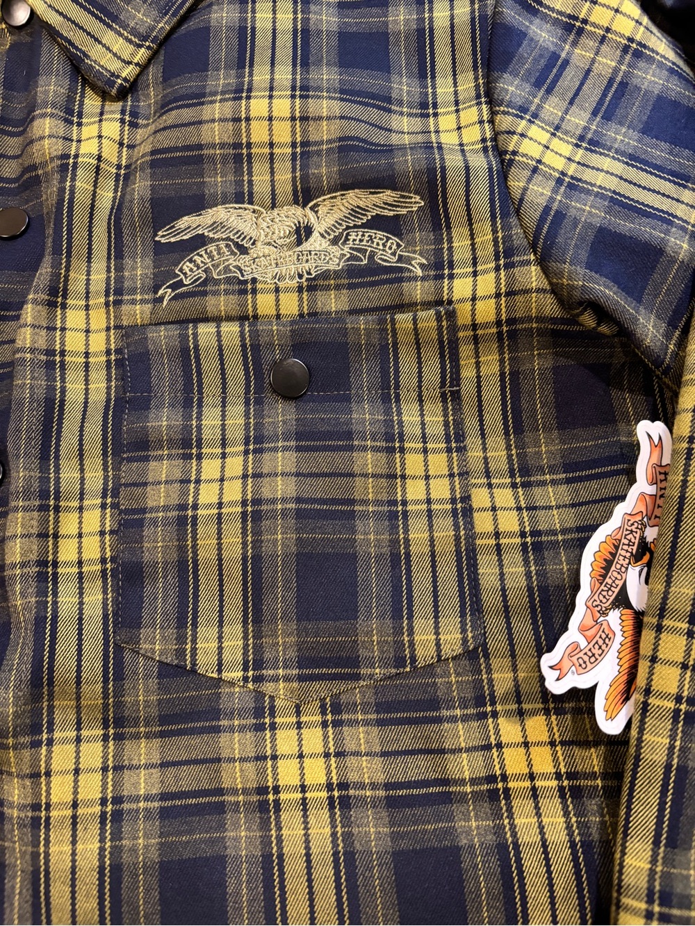 Anti- Hero Green and Yellow Plaid Snap Button-Front Shirt Jacket - Picture 2 of 7